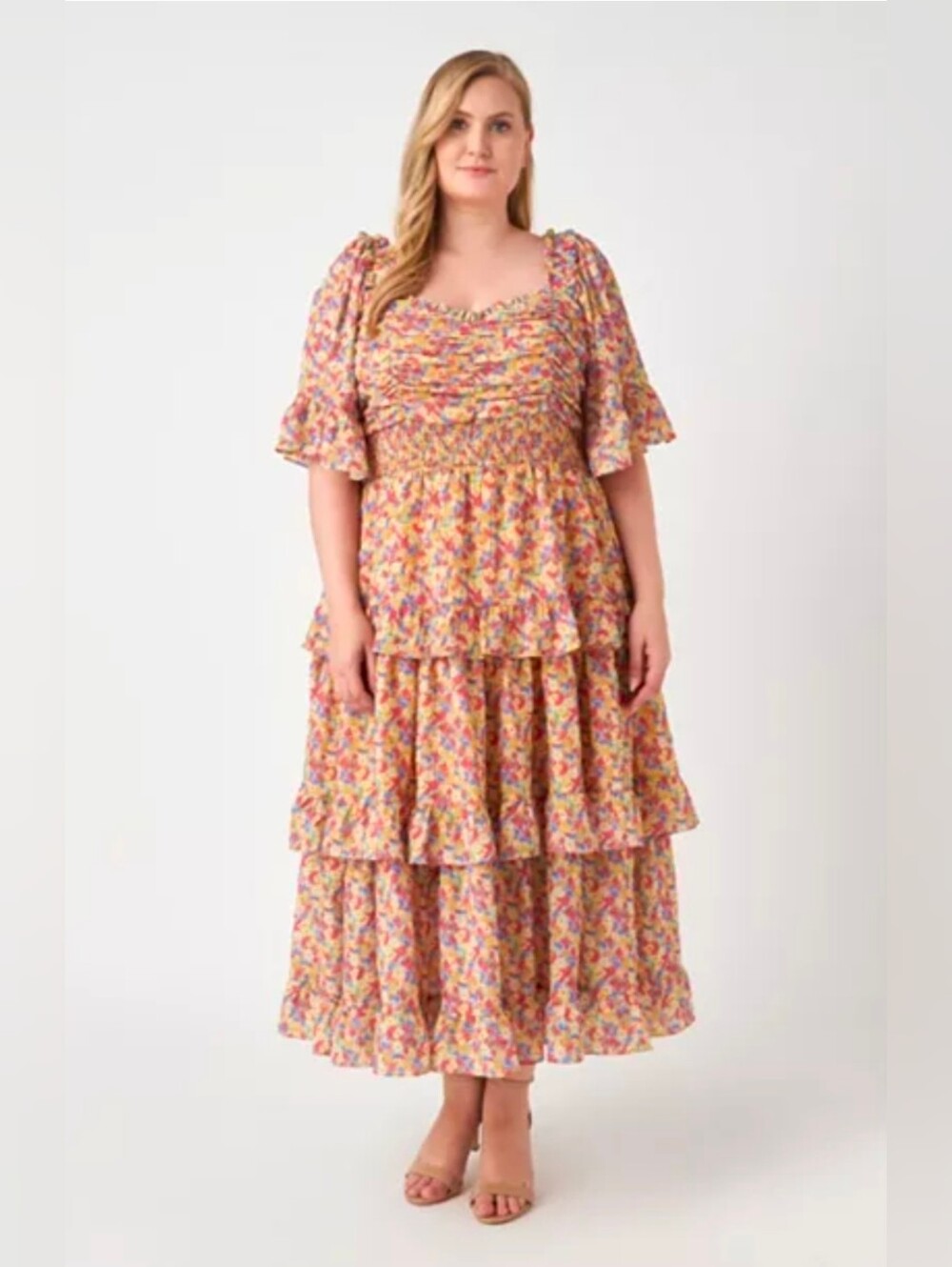 English Factory Pink Floral Tiered Maxi Dress